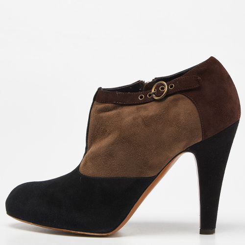 Moschino Brown/Black Suede Buckle Detail Platform Ankle Booties Size 39.5 - Moschino - Modalova