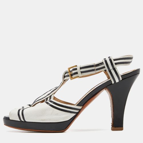 Moschino White/Black Leather Slingback Sandals Size 37 - Moschino - Modalova