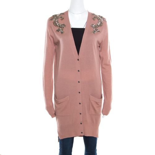 Matthew Williamson Caramel Brown Wool Cashmere Embellished Button Front Cardigan S - Matthew Williamson - Modalova