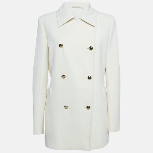 Max Mara Off White Virgin Wool Double Breasted Rebus Coat L - Max Mara - Modalova