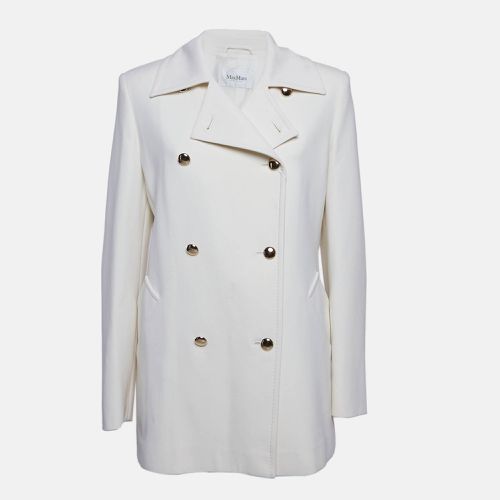 Max Mara Off White Virgin Wool Double Breasted Rebus Coat L - Max Mara - Modalova