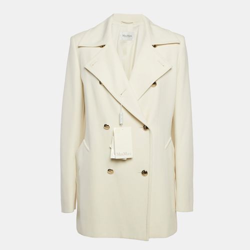 Max Mara Ivory Wool Double Breasted Rebus Coat L - Max Mara - Modalova