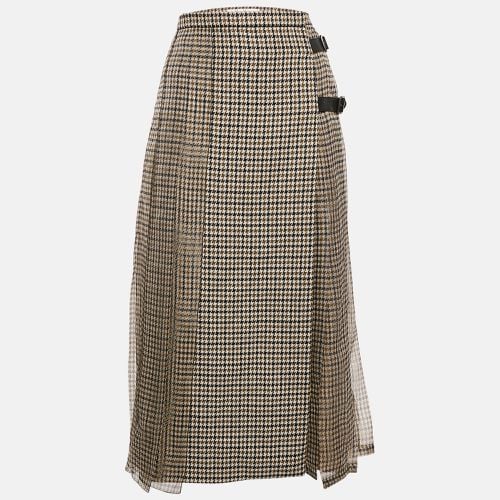 Max Mara Sfilata Brown Houndstooth Wool and Silk Leather Trim Midi Skirt M - Max Mara Sfilata - Modalova