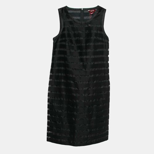 Max Mara Studio Black Sheer Stripe Cotton Blend Mini Shift Dress M - Max Mara Studio - Modalova