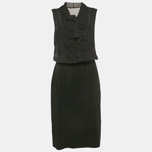 Max Mara Studio Black Silk and Jersey Ruffled Detail Midi Dress M - Max Mara Studio - Modalova