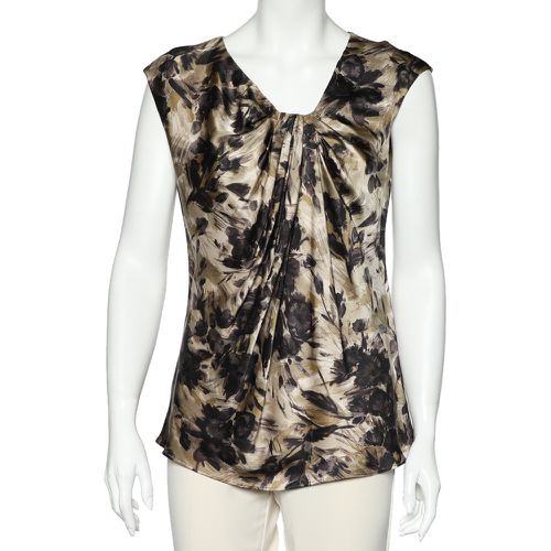 Max Mara Studio Brown Floral Printed Silk Draped Sleeveless Top S - Max Mara Studio - Modalova