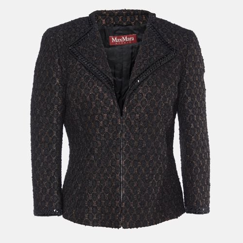 Max Mara Studio Brown Lurex Jacquard hook Front Jacket M - Max Mara Studio - Modalova