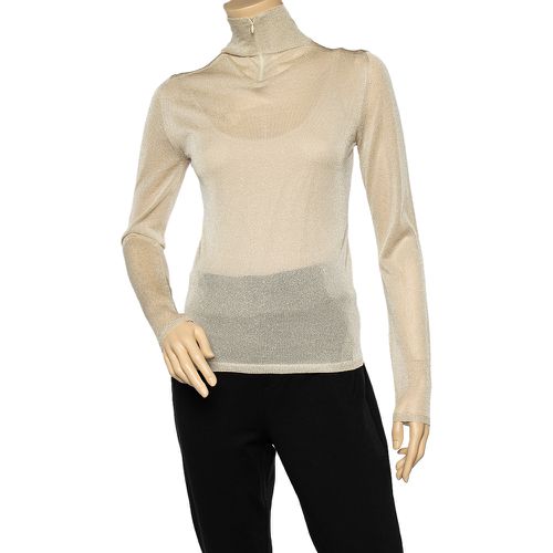 Max Mara Beige Sheer Lurex Knit Turtle Neck Long Sleeve Top M - Max Mara - Modalova