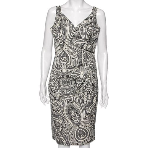 Monochrome Paisley Printed Cotton Draped Detail Dress M - Max Mara - Modalova