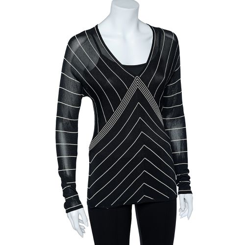 Back Stripe Pattern Knit V-Neck Top M - Max Mara - Modalova