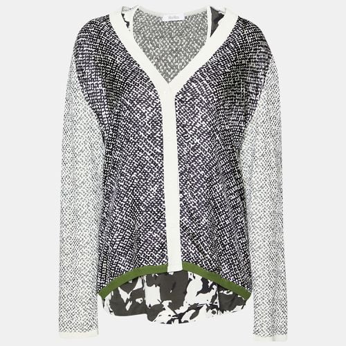 Max Mara Monochrome Knit & Silk Paneled Top & Cardigan Set L - Max Mara - Modalova