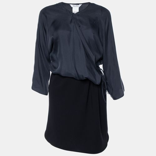 Max Mara Navy Blue Silk & Crepe Draped Midi Dress M - Max Mara - Modalova