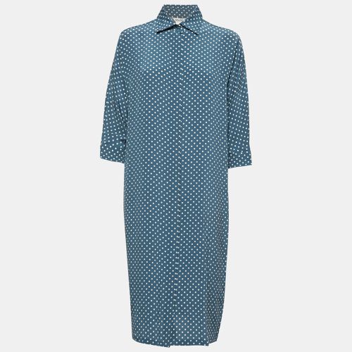 Max Mara Blue Polka Dotted Silk Button Front Midi Shirt Dress S - Max Mara - Modalova