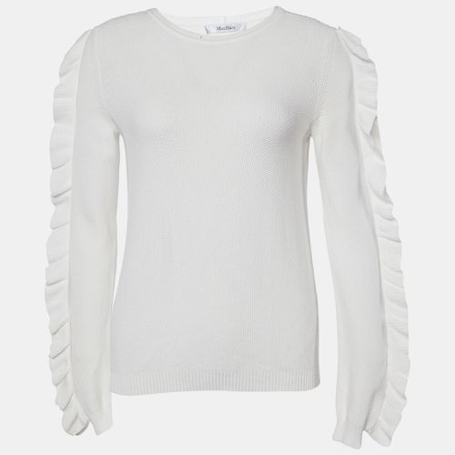 Max Mara White Ruffled Cotton Knit Sweater S - Max Mara - Modalova