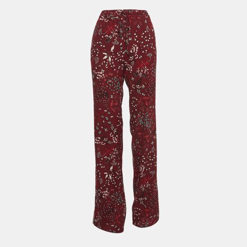 Max Mara Studio Burgundy Floral Print Crepe Drawstring Palazzo Pants M - Max Mara - Modalova