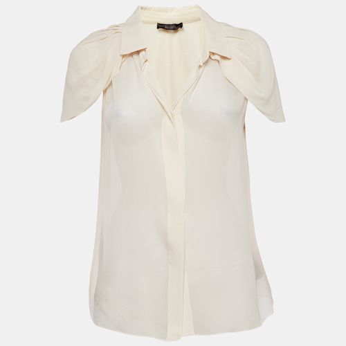 Max Mara Cream Silk Crepe Cape Sleeve Semi Sheer Shirt M - Max Mara - Modalova