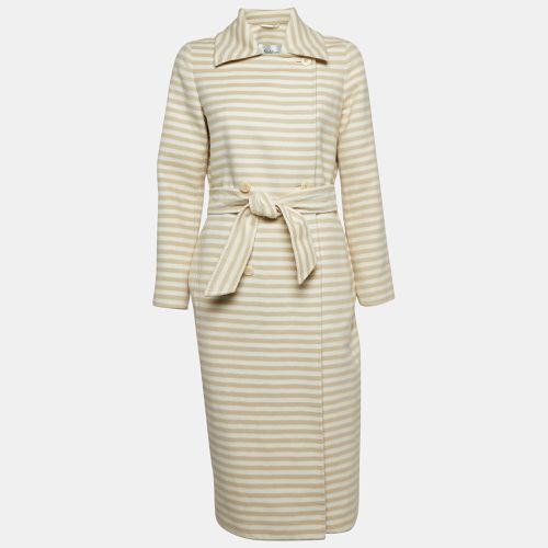 Max Mara Beige/White Stripe Wool Double Breasted Belted Trench Coat S - Max Mara - Modalova