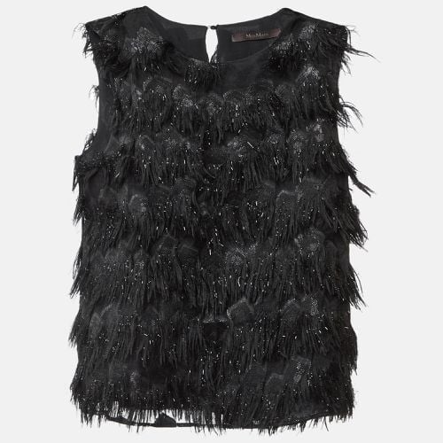 Max Mara Black Lurex Silk Fringed Sleeveless Top L - Max Mara - Modalova