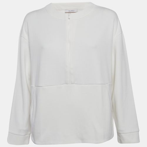 Max Mara White Cotton Zip Detail Crew Neck Sweatshirt M - Max Mara - Modalova