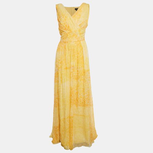 Max Mara Yellow Abstract Print Chiffon Silk Sleeveless Draped Gown L - Max Mara - Modalova