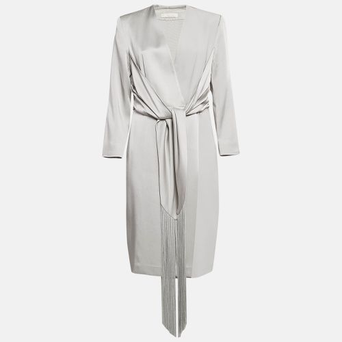 Max Mara Grey Crepe Fringe Cuff Detail Wrap Dress L - Max Mara - Modalova