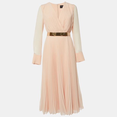 Max Mara Light Orange Pleated Georgette Belt Detail Sidra Midi Dress M - Max Mara - Modalova