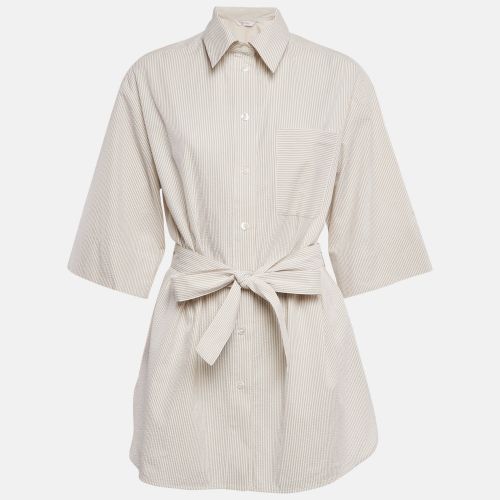 Max Mara Leisure Beige Seersucker Stripe Cotton Tie-Up Waist Detail Shirt L - Max Mara - Modalova