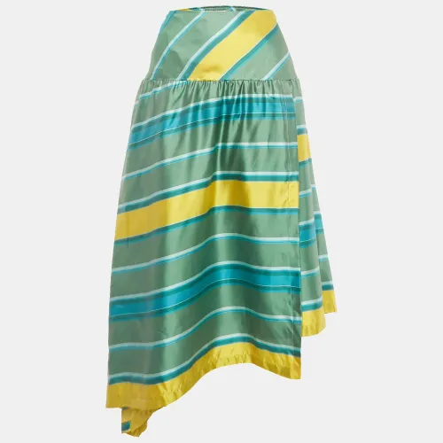Max Mara Green/Yellow Striped Silk Midi Skirt M - Max Mara - Modalova