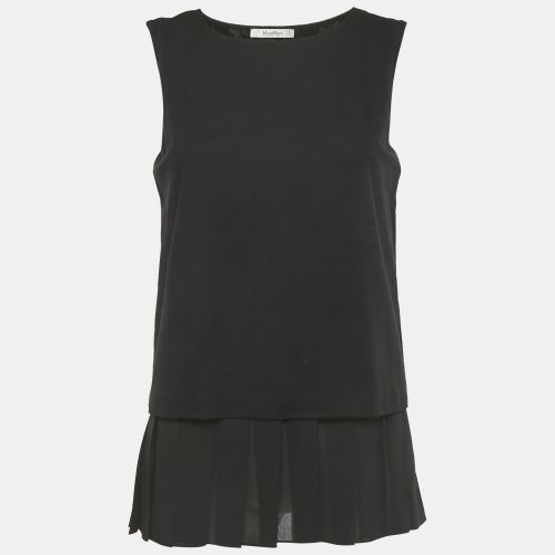 Max Mara Black Stretch Crepe and Pleated Chiffon Top S - Max Mara - Modalova
