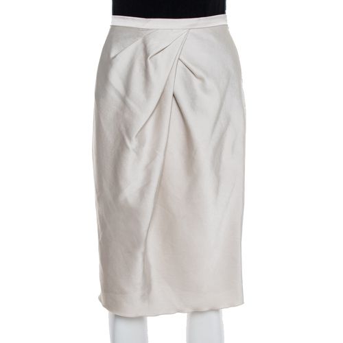 Max Mara Studio Cream Satin Pleated Detail Midi Skirt S - Max Mara - Modalova