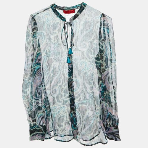 Max & Co. Green Printed Lurex Silk Tie-Up Neck Detail Blouse S - Max & Co. - Modalova