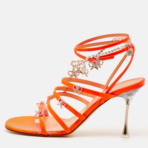 Mach & Mach Neon Orange Patent Leather Crystal Bow Camille Sandals Size 39 - Mach & Mach - Modalova