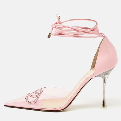 Mach & Mach Pink Leather and PVC Crystal Embellished Bow Ankle Wrap Sandals Size 40 - Mach & Mach - Modalova