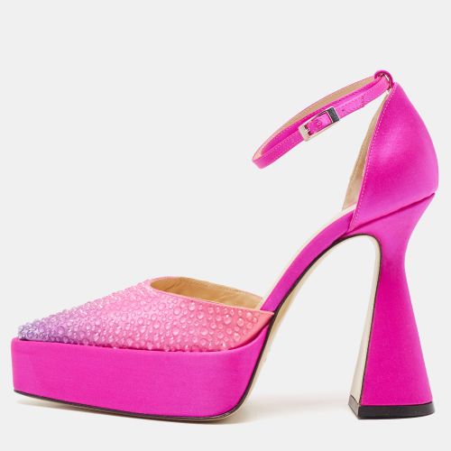 Mach & Mach Pink Satin Galaxy Crystalized Platform Pumps Size 36 - Mach & Mach - Modalova