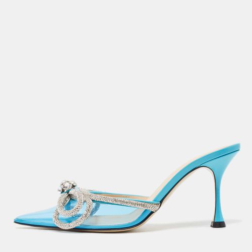 Mach & Mach Blue PVC Crystal Embellished Double Bow Mules Size 39 - Mach & Mach - Modalova