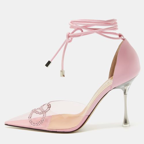 Mach & Mach Pink Leather and PVC Crystal Embellished Pointed Toe Ankle Wrap Sandals Size 39 - Mach & Mach - Modalova