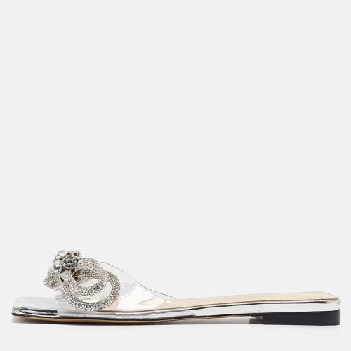 Mach & Mach Transparent PVC Crystal Embellished Double Bow Flat Slides Size 37 - Mach & Mach - Modalova