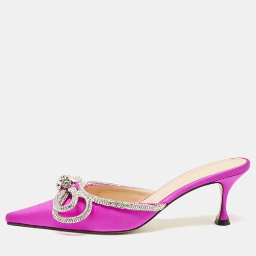 Mach & Mach Fuschia Satin Crystal Embellished Double Bow Mules Size 39 - Mach & Mach - Modalova