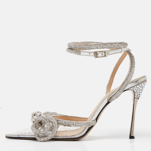 Mach & Mach Transparent/Silver PVC Crystal Embellished Double Bow Ankle Wrap Pumps Size 38 - Mach & Mach - Modalova