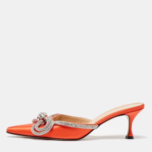 Mach & Mach Orange Satin Crystal Embellished Double Bow Mules Size 40 - Mach & Mach - Modalova