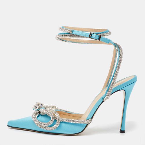 Mach & Mach Blue Satin Crystal Embellished Double Bow Pumps Size 39 - Mach & Mach - Modalova