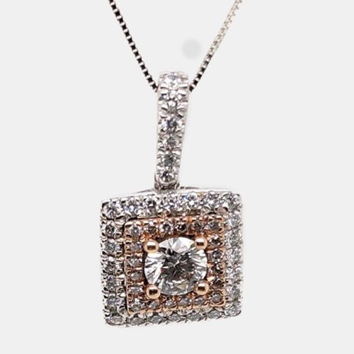 Rose Gold/White Gold Round Cut Cushion Halo Pendant (0.91Ct) - Made By Man - Modalova