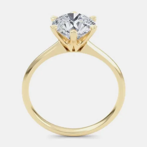 Ct Round Plain 6 Prongs 14K Yellow Gold Lab Grown Diamond Solitaire Ring US 6 - Made By Man - Modalova