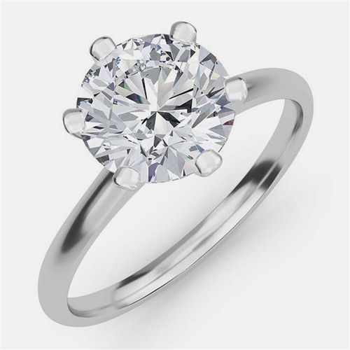 Ct Round Plain 6 Prongs 14K White Gold Lab Grown Diamond Solitaire Ring US 7 - Made By Man - Modalova