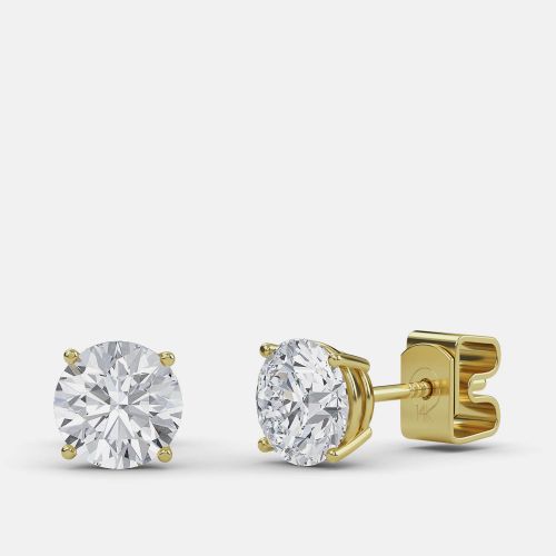 Ct Round 14K Yellow Gold Lab Grown Diamond Solitaire 4 Prong Earrings - Made By Man - Modalova