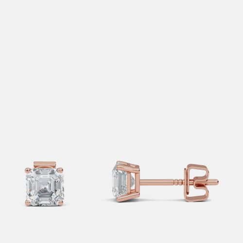 Ct Asscher 14K Rose Gold Lab Grown Diamond Solitaire 4 Prong Earring - Made By Man - Modalova