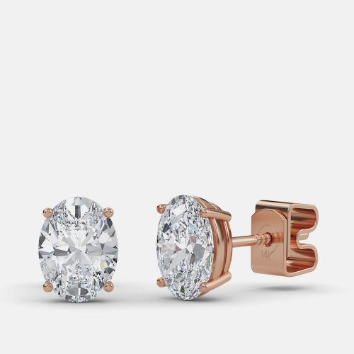 Ct Oval 14K Rose Gold Lab Grown Diamond Solitaire 4 Prong Earring - Made By Man - Modalova
