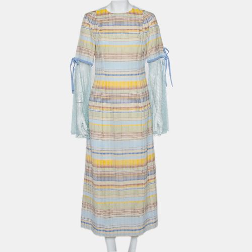 Madiyah Al Sharqi Multicolor Striped Textured Cotton Lace Trim Detail Maxi Dress M - Madiyah Al Sharqi - Modalova