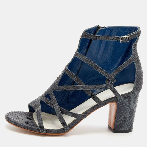 Maison Martin Margiela Grey/Black Python Embossed Leather Strappy Open Toe Booties Size 40 - Maison Martin Margiela - Modalova