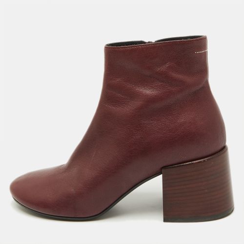 Maison Martin Margiela Burgundy Leather Block Heel Ankle Boots Size 39 - Maison Martin Margiela - Modalova